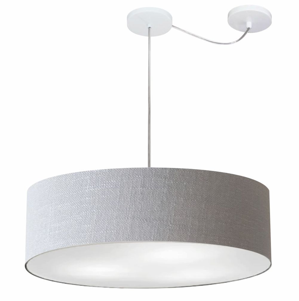 Pendente Cilíndrico Com Desvio Md-4265 Cúpula em Tecido 60x15cm Rústico Cinza - Bivolt