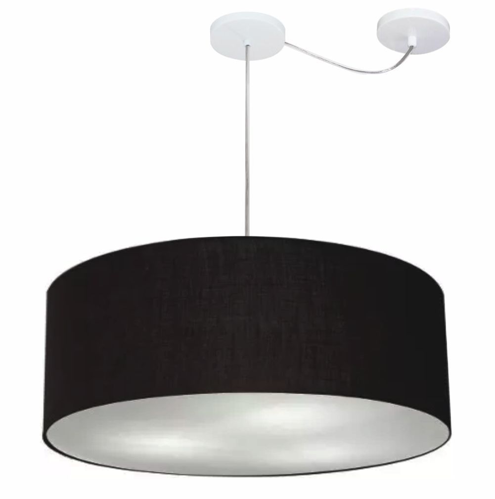 Pendente Cilíndrico Com Desvio Md-4266 Cúpula em Tecido 60x21cm Preto - Bivolt