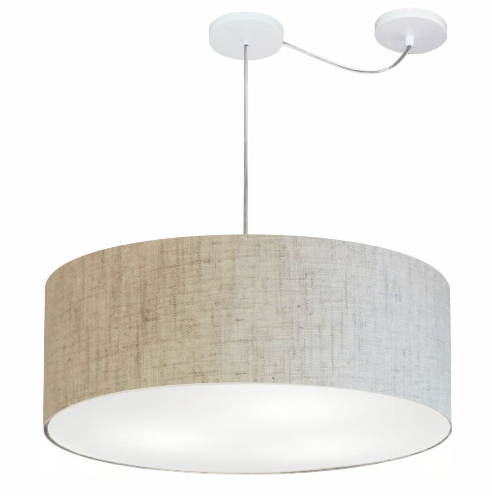 Pendente Cilíndrico Com Desvio Md-4266 Cúpula em Tecido 60x21cm Rústico Bege - Bivolt