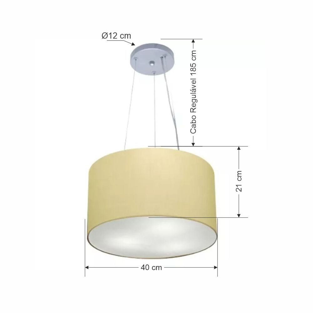 Pendente Cilíndrico Md-4009 Cúpula em Tecido 40x21cm Algodão Crú - Bivolt