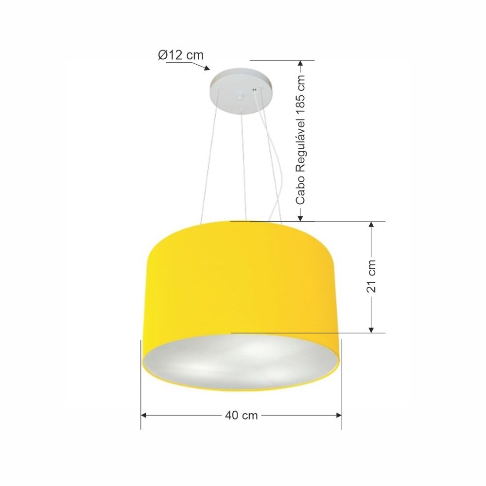 Pendente Cilíndrico Md-4009 Cúpula em Tecido 40x21cm Amarelo - Bivolt