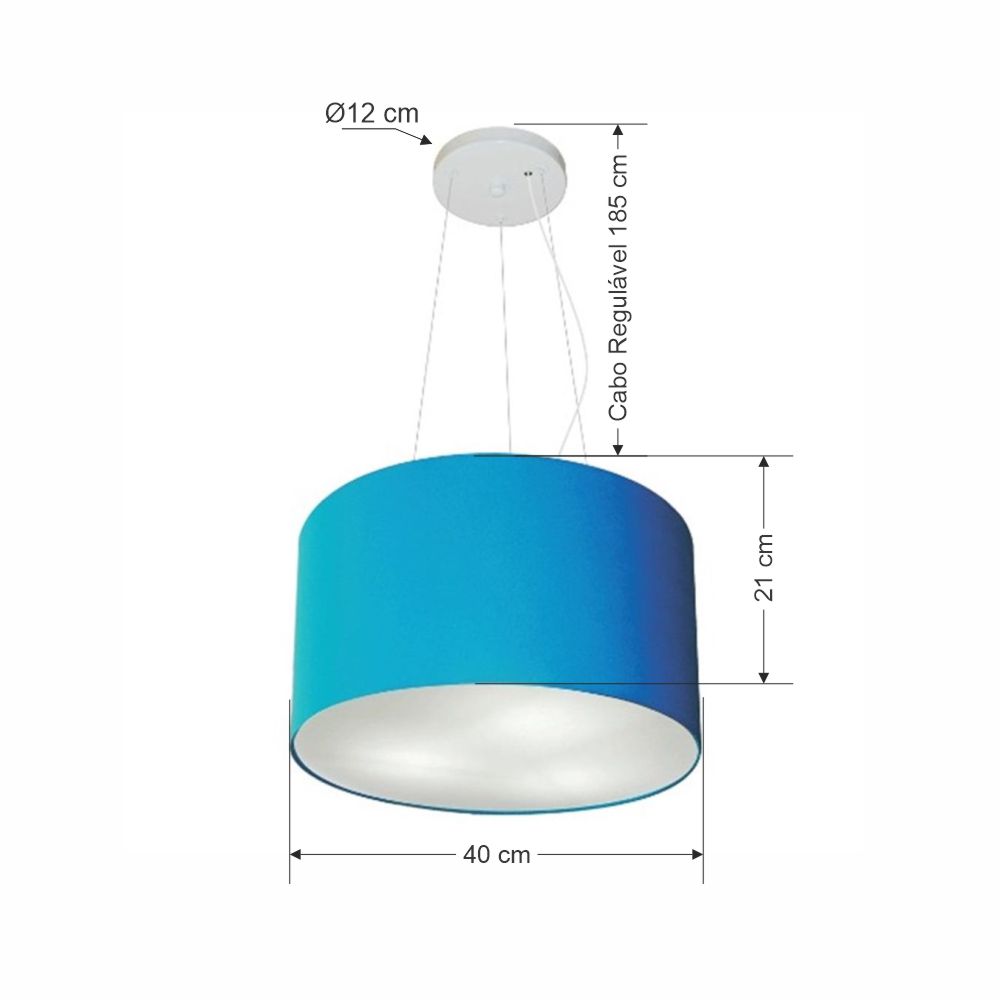 Pendente Cilíndrico Md-4009 Cúpula em Tecido 40x21cm Azul Turquesa - Bivolt