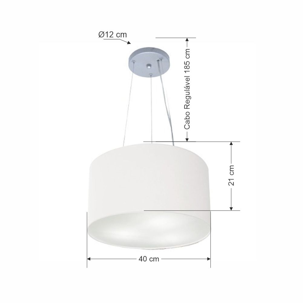 Pendente Cilíndrico Md-4009 Cúpula em Tecido 40x21cm Branco - Bivolt