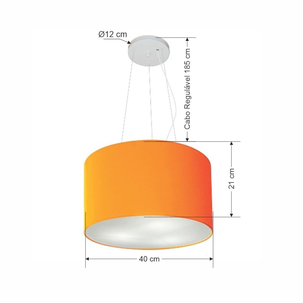 Pendente Cilíndrico Md-4009 Cúpula em Tecido 40x21cm Laranja - Bivolt