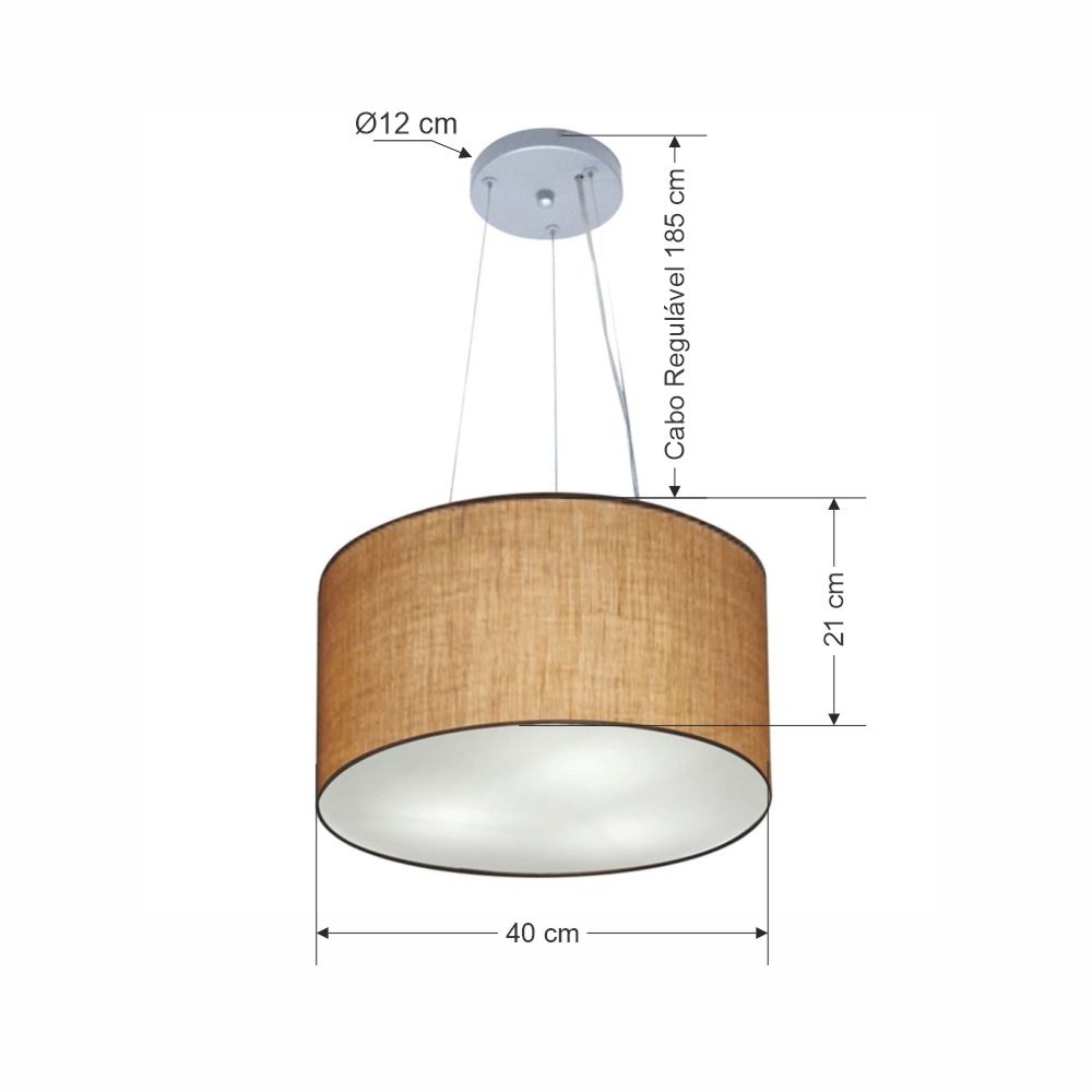 Pendente Cilíndrico Md-4009 Cúpula em Tecido 40x21cm Palha - Bivolt