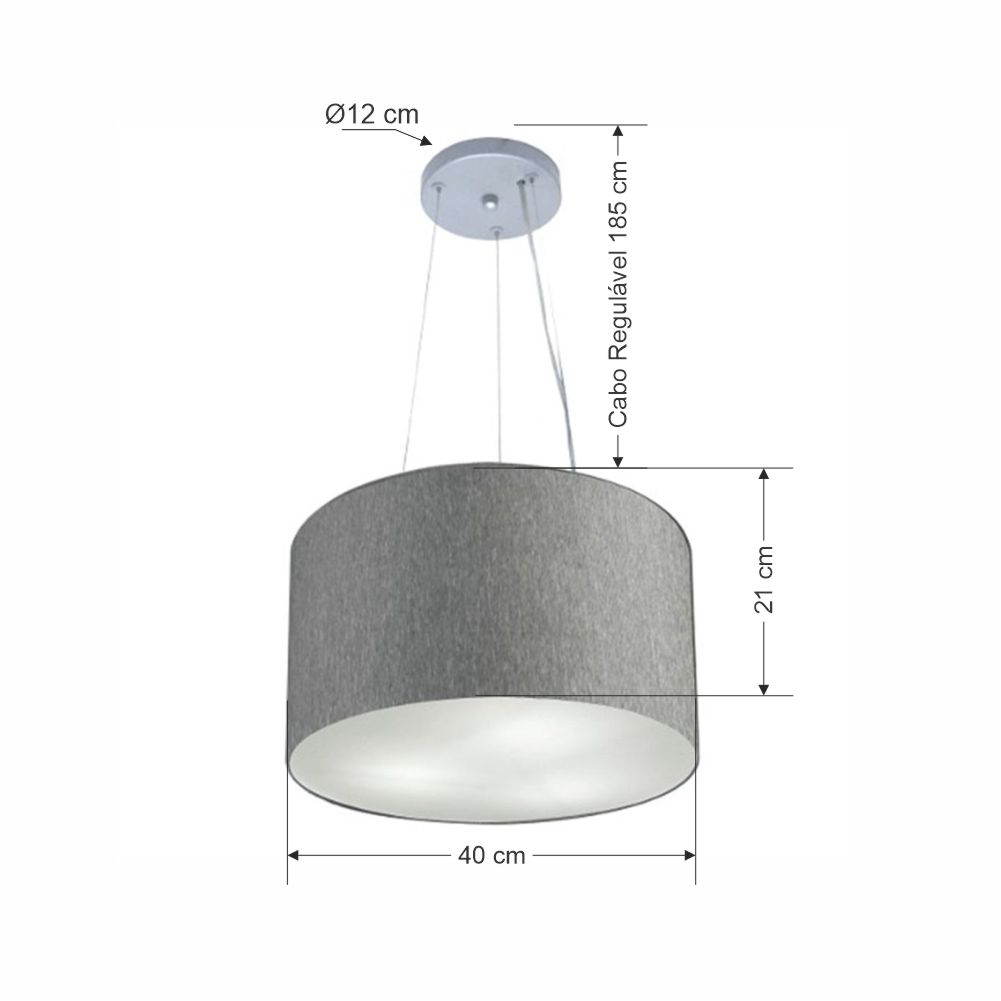 Pendente Cilíndrico Md-4009 Cúpula em Tecido 40x21cm Rústico Cinza - Bivolt