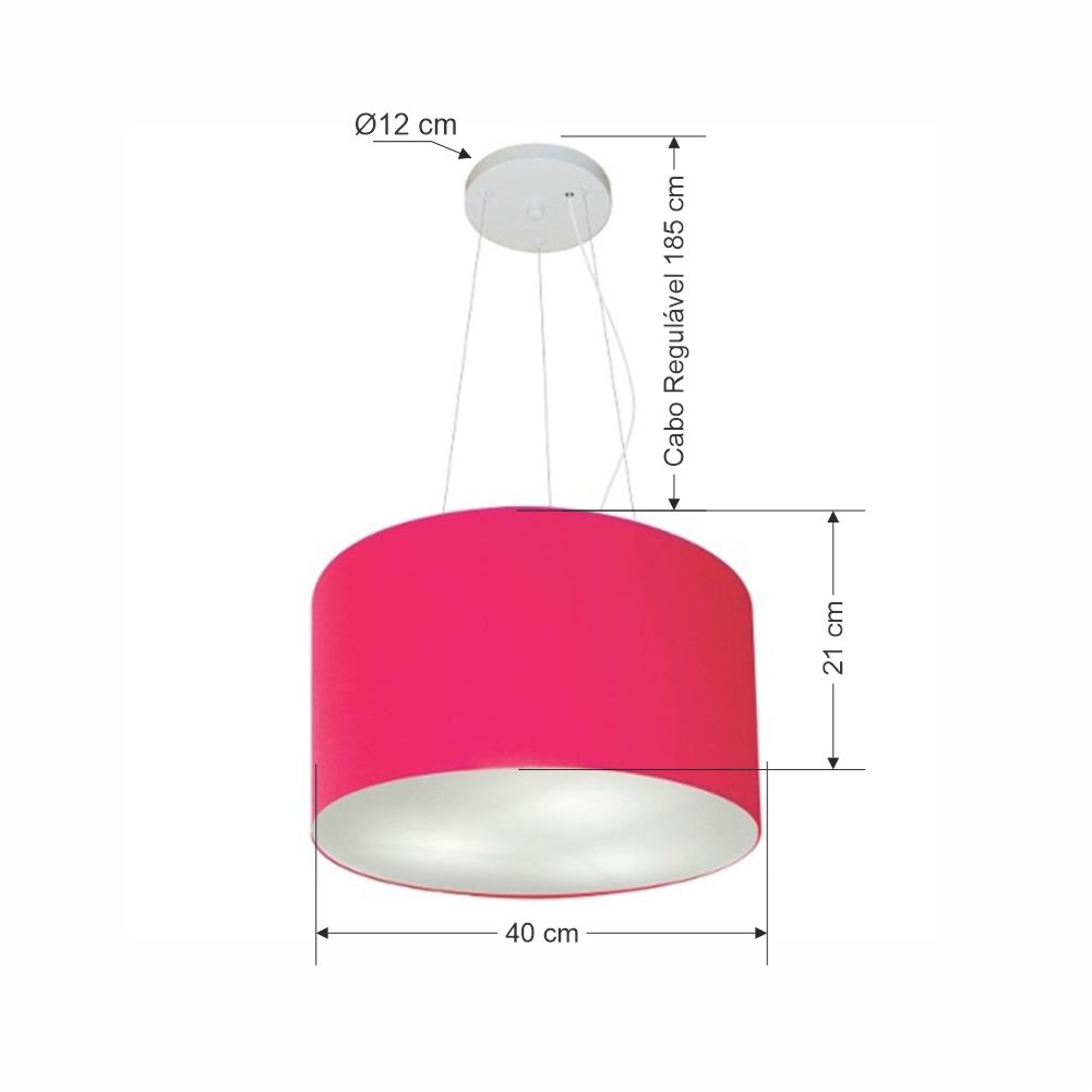 Pendente Cilíndrico Md-4009 Cúpula em Tecido 40x21cm Rosa Pink - Bivolt
