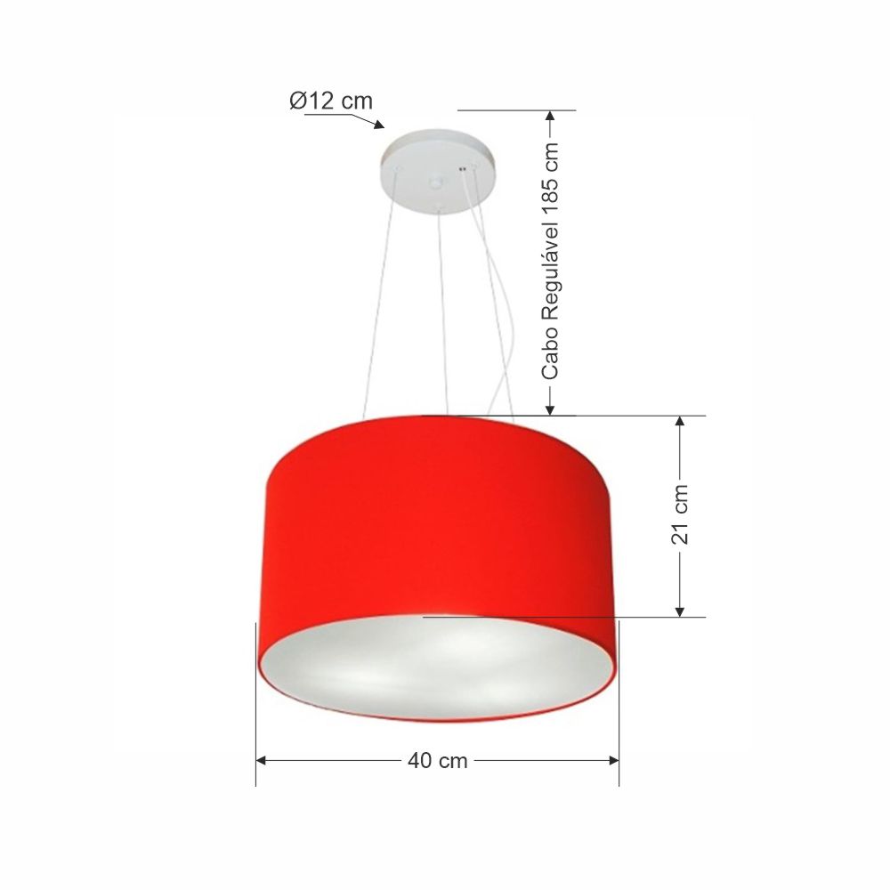 Pendente Cilíndrico Md-4009 Cúpula em Tecido 40x21cm Vermelho - Bivolt