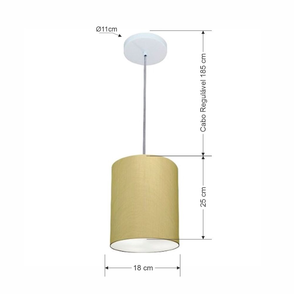 Pendente Cilíndrico Md-4012 Cúpula em Tecido 18x25cm Algodão Crú - Bivolt