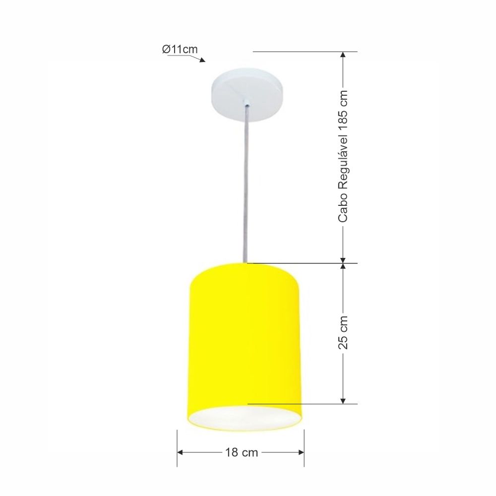 Pendente Cilíndrico Md-4012 Cúpula em Tecido 18x25cm Amarelo - Bivolt