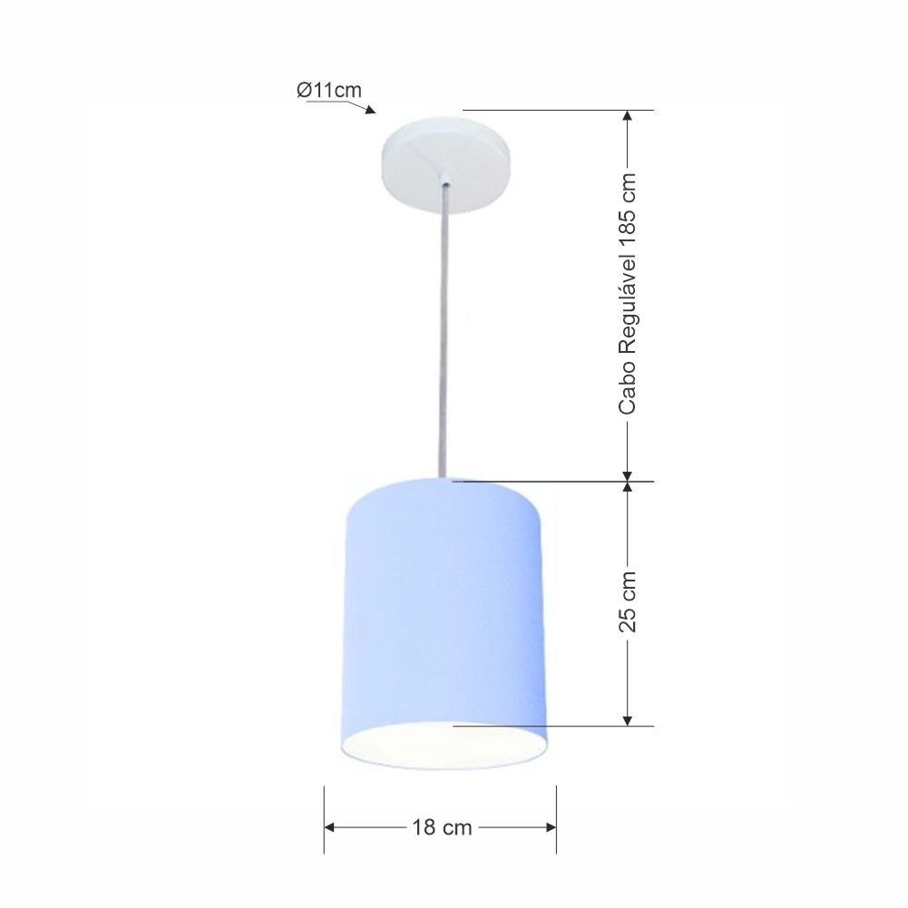 Pendente Cilíndrico Md-4012 Cúpula em Tecido 18x25cm Azul Bebê - Bivolt