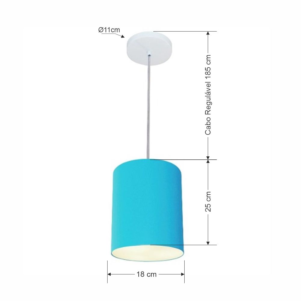 Pendente Cilíndrico Md-4012 Cúpula em Tecido 18x25cm Azul Turquesa - Bivolt