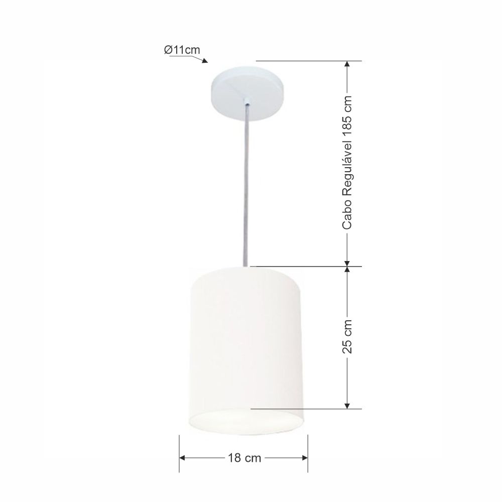 Pendente Cilíndrico Md-4012 Cúpula em Tecido 18x25cm Branco - Bivolt