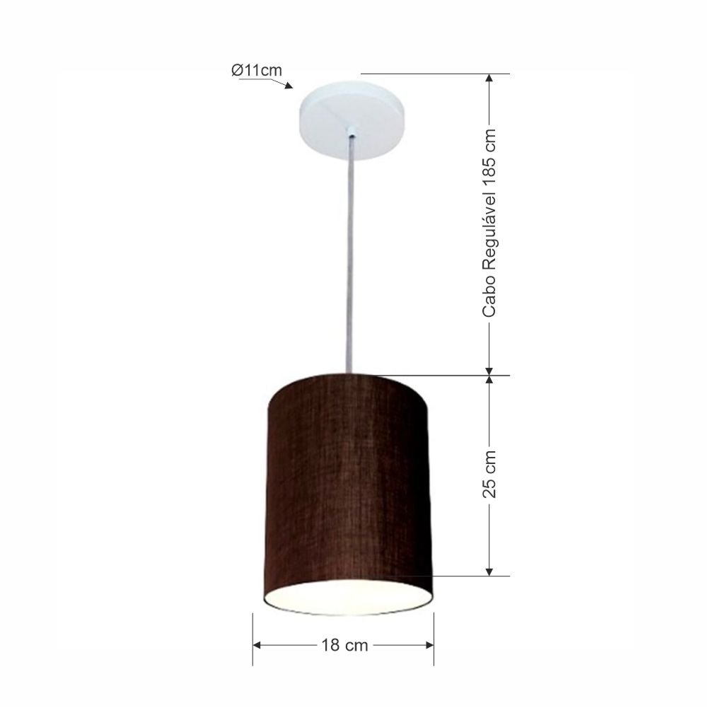 Pendente Cilíndrico Md-4012 Cúpula em Tecido 18x25cm Café - Bivolt