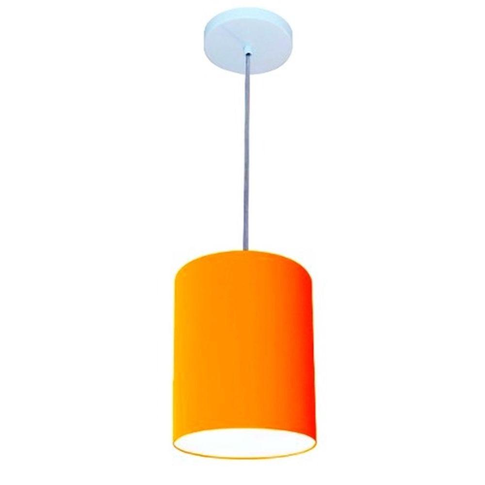 Pendente Cilíndrico Md-4012 Cúpula em Tecido 18x25cm Laranja - Bivolt
