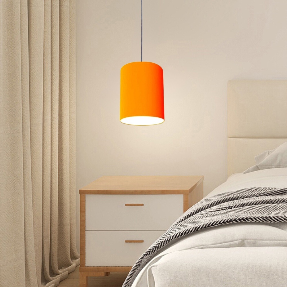 Pendente Cilíndrico Md-4012 Cúpula em Tecido 18x25cm Laranja - Bivolt