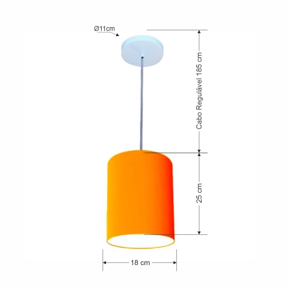 Pendente Cilíndrico Md-4012 Cúpula em Tecido 18x25cm Laranja - Bivolt