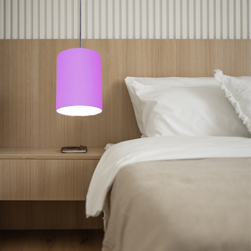 Pendente Cilíndrico Md-4012 Cúpula em Tecido 18x25cm Lilás - Bivolt