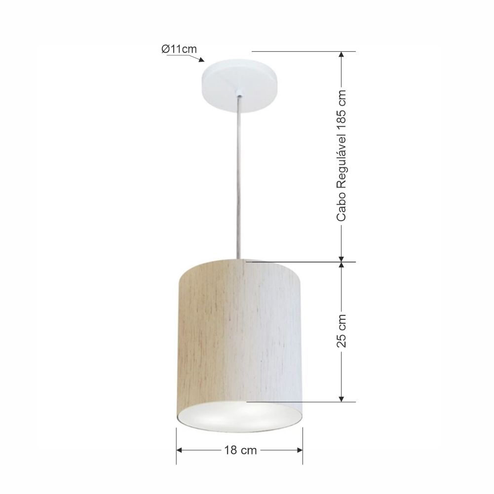 Pendente Cilíndrico Md-4012 Cúpula em Tecido 18x25cm Linho Bege - Bivolt