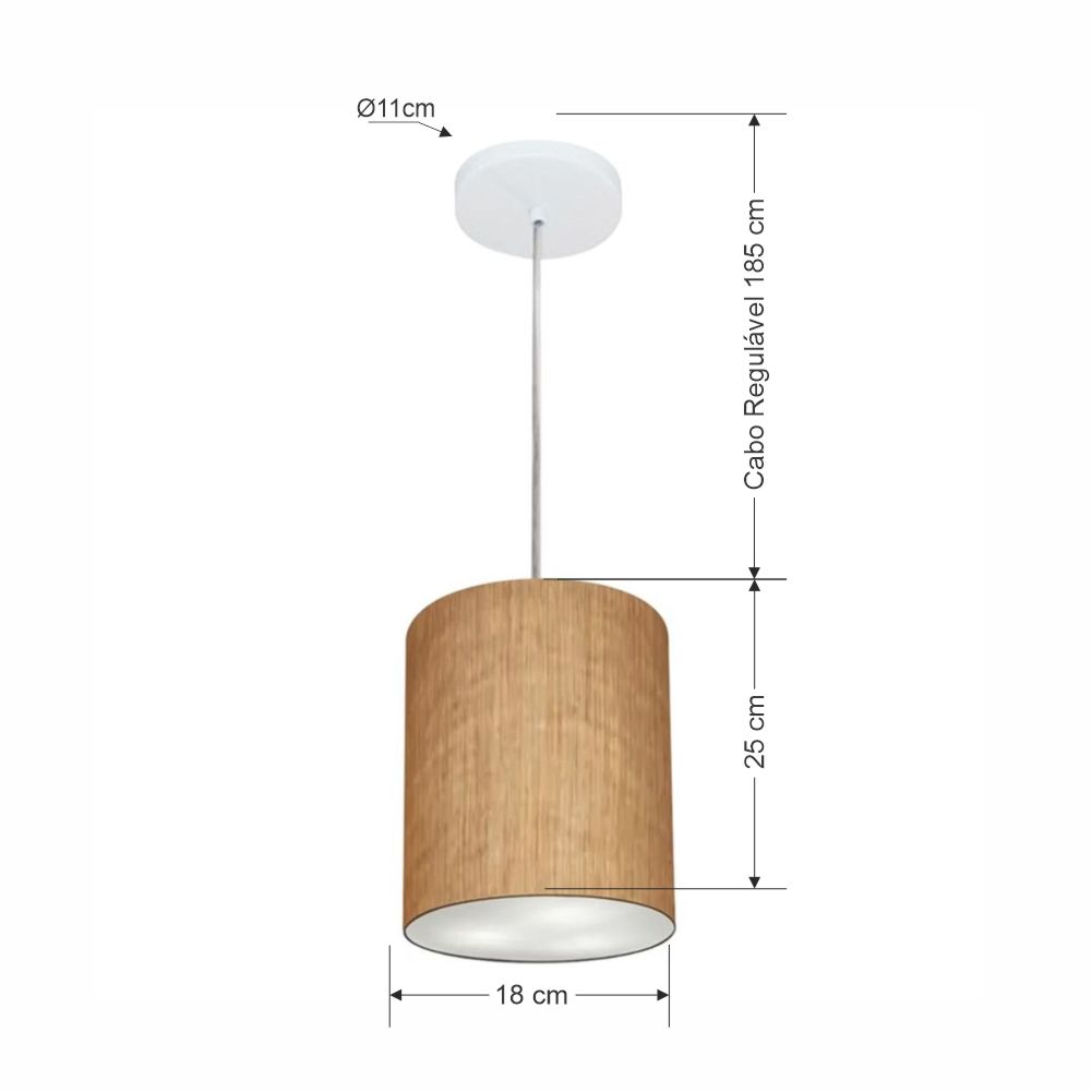 Pendente Cilíndrico Md-4012 Cúpula em Tecido 18x25cm Palha - Bivolt