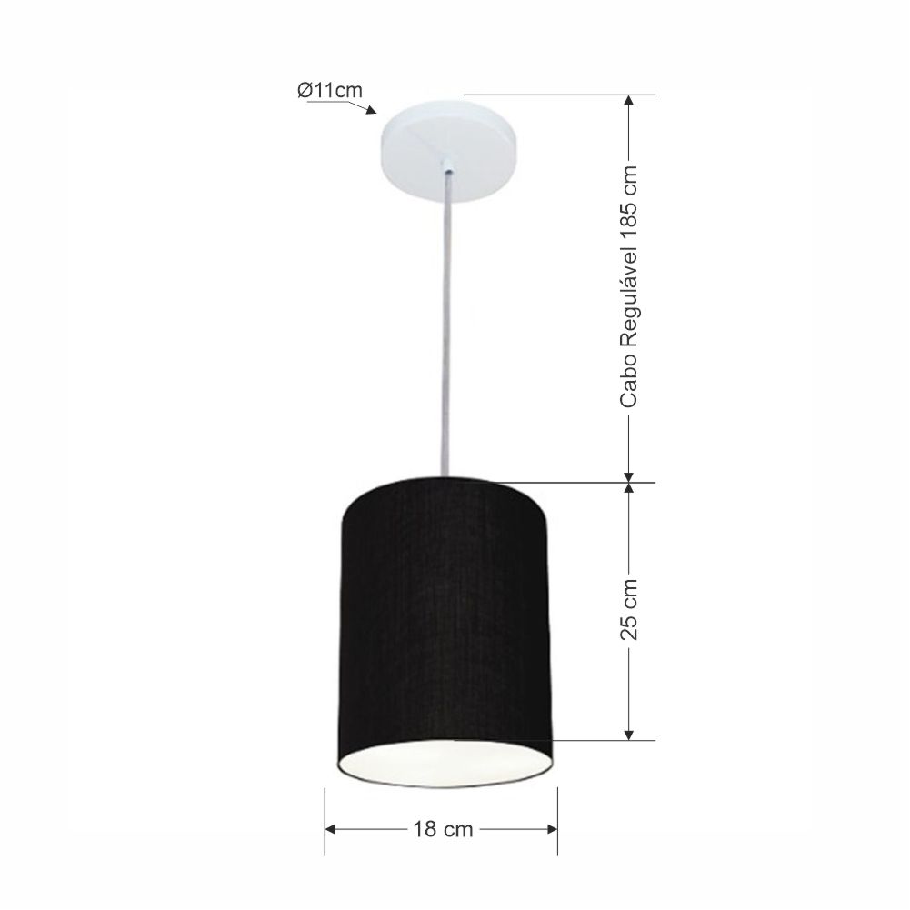 Pendente Cilíndrico Md-4012 Cúpula em Tecido 18x25cm Preto - Bivolt