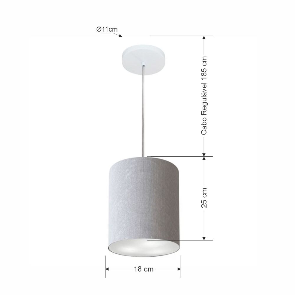 Pendente Cilíndrico Md-4012 Cúpula em Tecido 18x25cm Rústico Cinza - Bivolt
