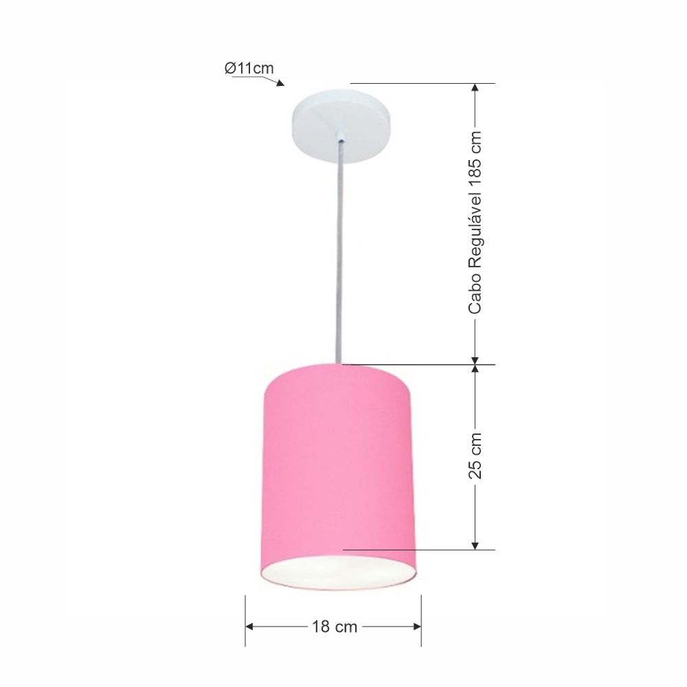 Pendente Cilíndrico Md-4012 Cúpula em Tecido 18x25cm Rosa Bebê - Bivolt