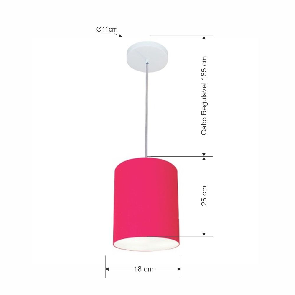 Pendente Cilíndrico Md-4012 Cúpula em Tecido 18x25cm Rosa Pink - Bivolt