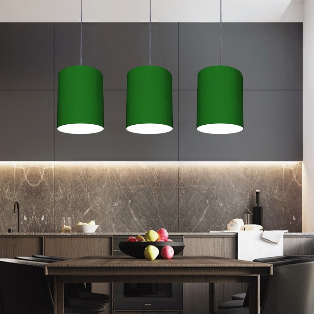 Pendente Cilíndrico Md-4012 Cúpula em Tecido 18x25cm Verde Folha - Bivolt