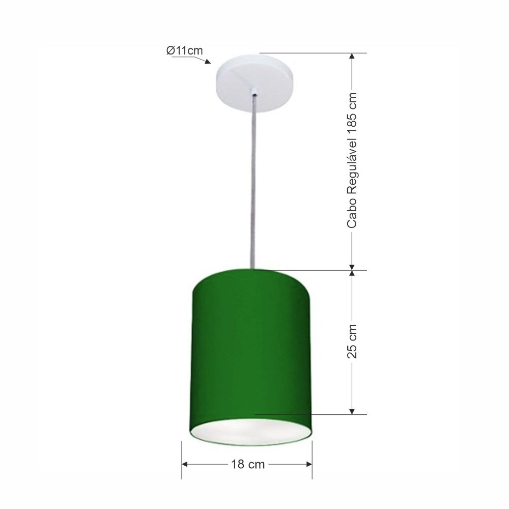 Pendente Cilíndrico Md-4012 Cúpula em Tecido 18x25cm Verde Folha - Bivolt