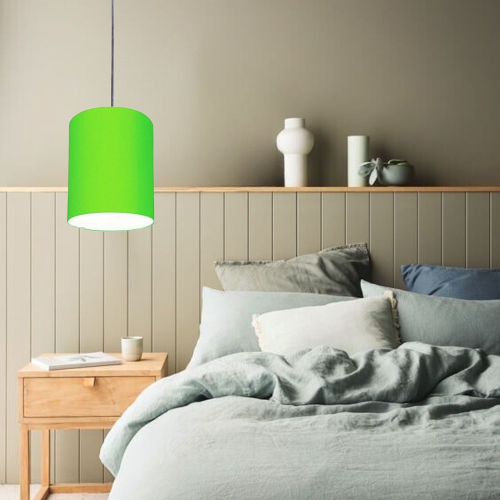Pendente Cilíndrico Md-4012 Cúpula em Tecido 18x25cm Verde Limão - Bivolt