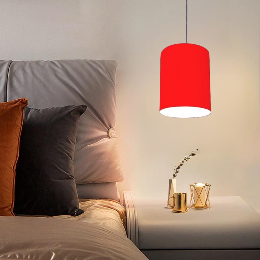 Pendente Cilíndrico Md-4012 Cúpula em Tecido 18x25cm Vermelho - Bivolt