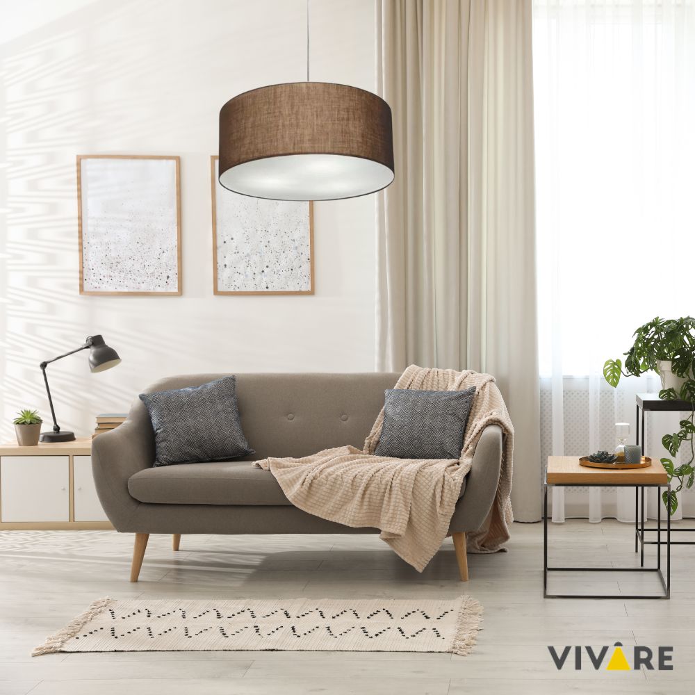 Pendente Cilíndrico Md-4019 Cúpula em Tecido 40x21cm Café - Bivolt