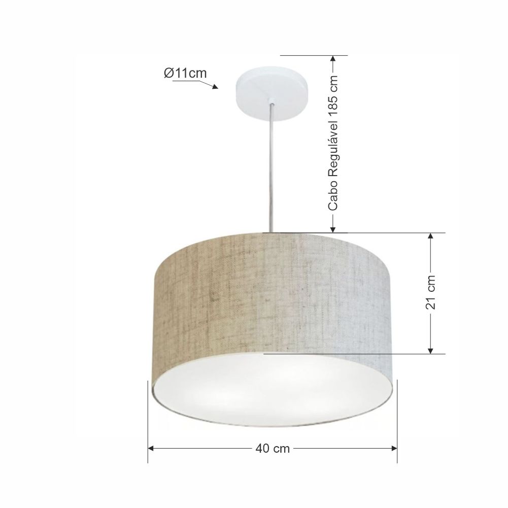 Pendente Cilíndrico Md-4019 Cúpula em Tecido 40x21cm Rústico Bege - Bivolt