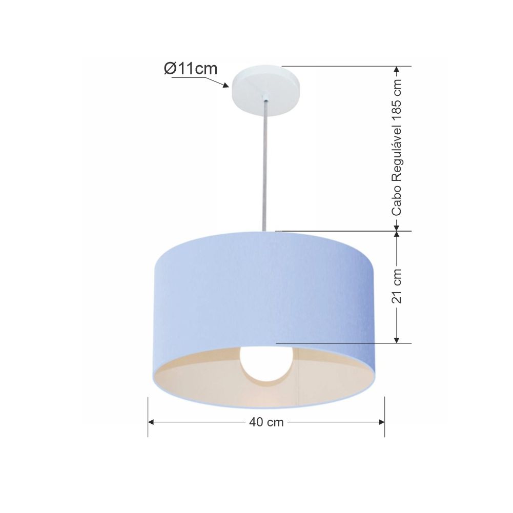 Pendente Cilíndrico Md-4031 Cúpula em Tecido 40x21cm Azul Bebê - Bivolt