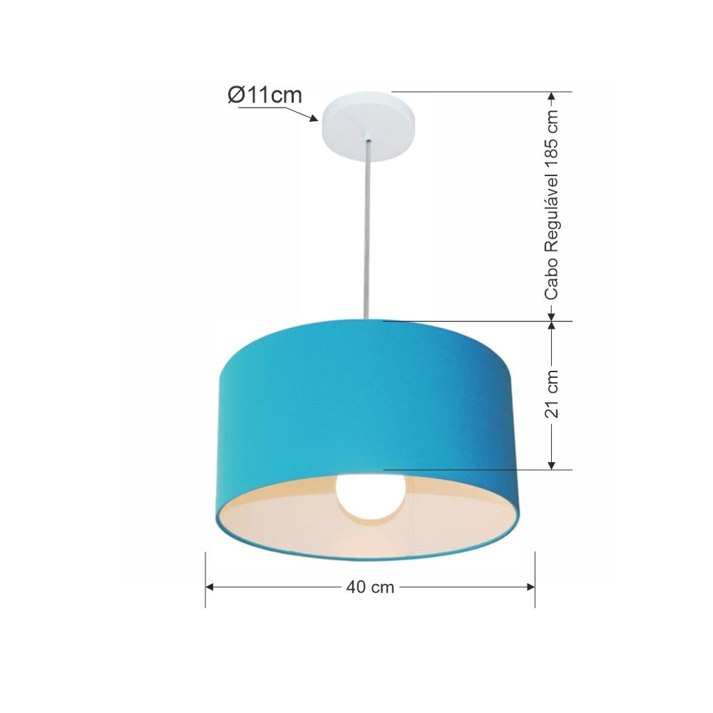 Pendente Cilíndrico Md-4031 Cúpula em Tecido 40x21cm Azul Turquesa - Bivolt