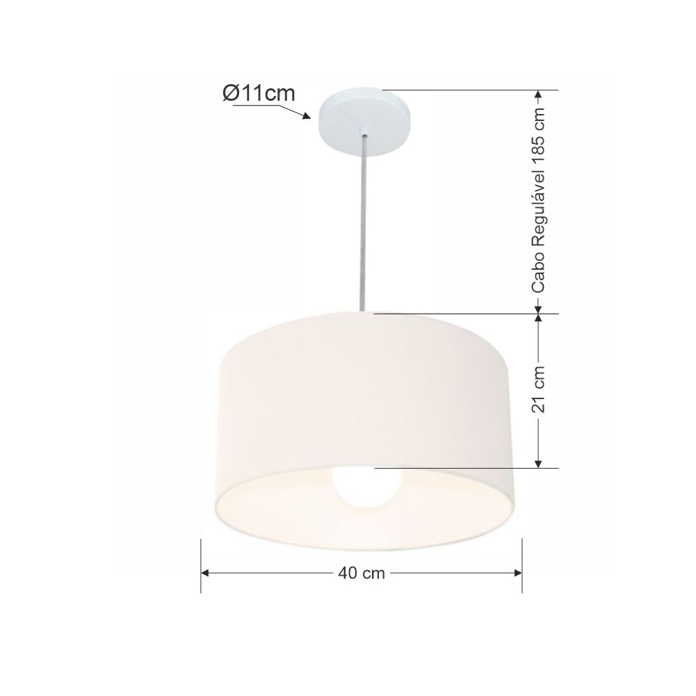 Pendente Cilíndrico Md-4031 Cúpula em Tecido 40x21cm Branco - Bivolt