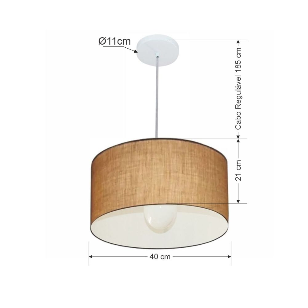Pendente Cilíndrico Md-4031 Cúpula em Tecido 40x21cm Palha - Bivolt