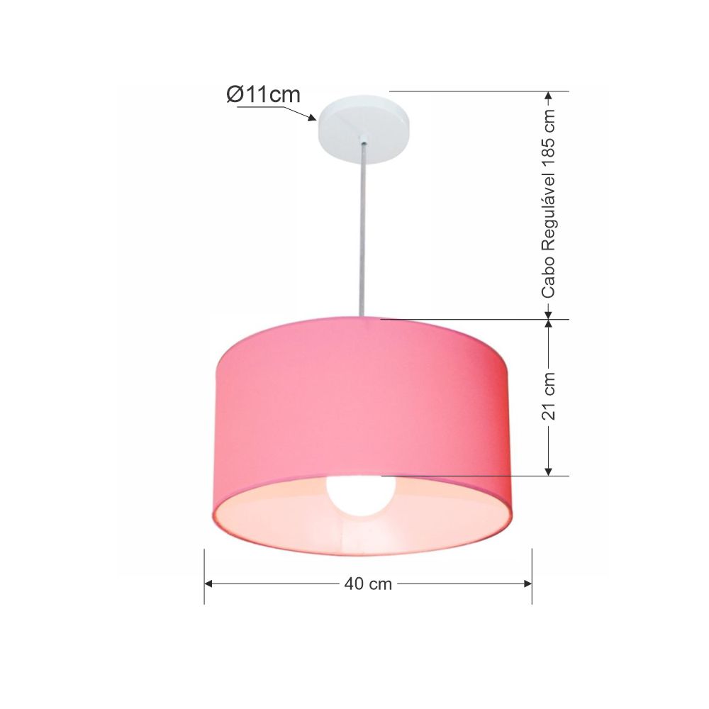 Pendente Cilíndrico Md-4031 Cúpula em Tecido 40x21cm Rosa Bebê - Bivolt