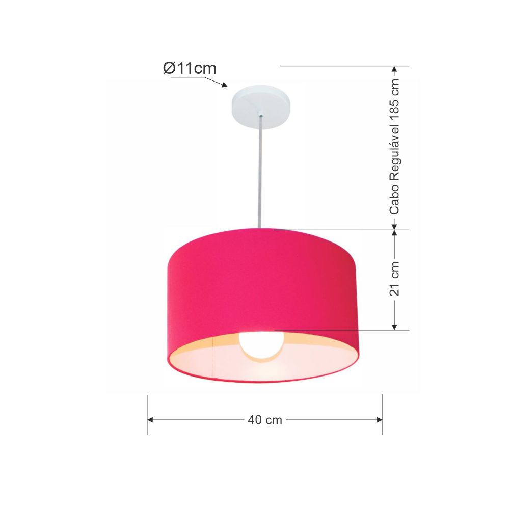 Pendente Cilíndrico Md-4031 Cúpula em Tecido 40x21cm Rosa Pink - Bivolt