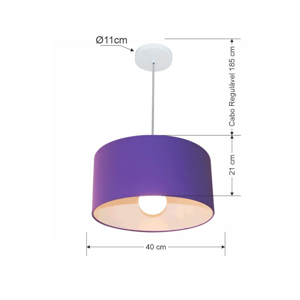 Pendente Cilíndrico Md-4031 Cúpula em Tecido 40x21cm Roxo - Bivolt