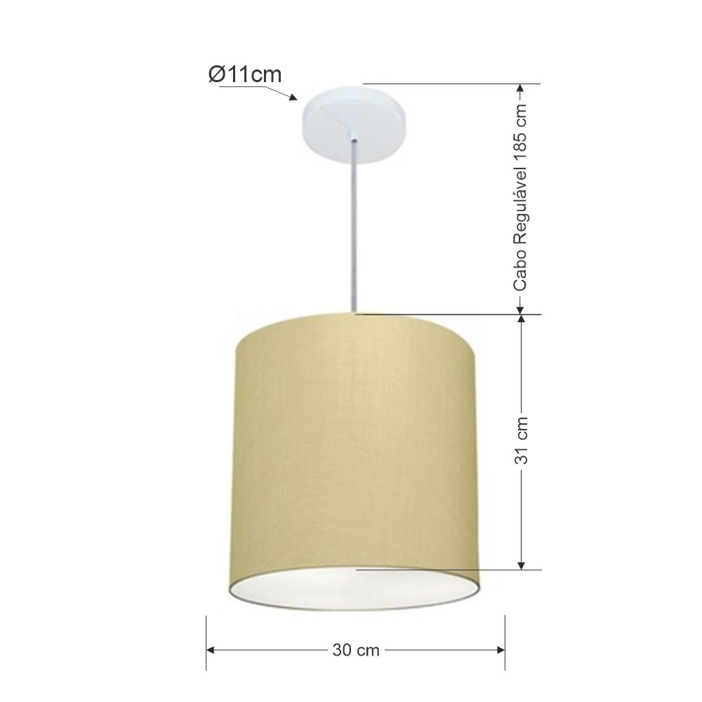 Pendente Cilíndrico Md-4036 Cúpula em Tecido 30x31cm Algodão Crú - Bivolt