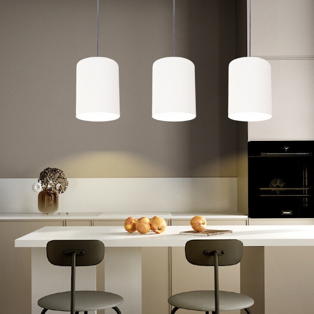 Pendente Cilíndrico Md-4036 Cúpula em Tecido 30x31cm Branco - Bivolt
