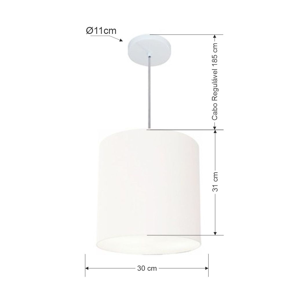 Pendente Cilíndrico Md-4036 Cúpula em Tecido 30x31cm Branco - Bivolt