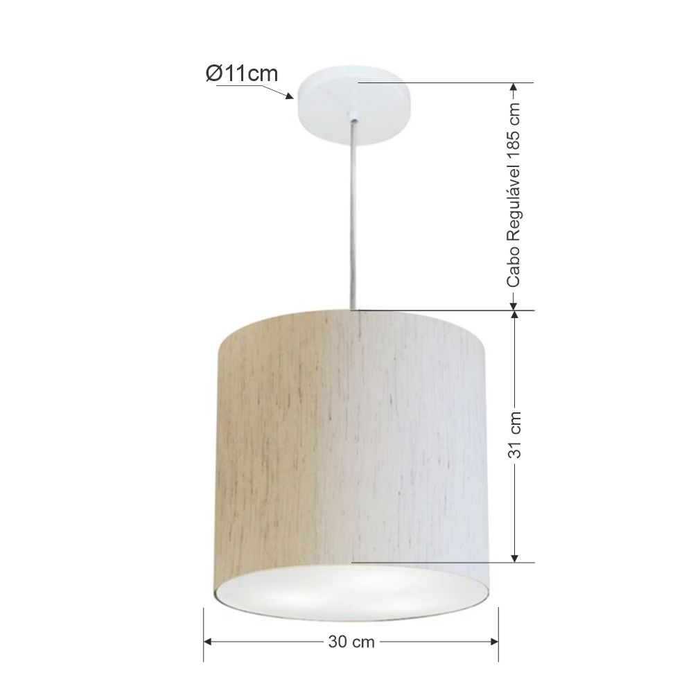 Pendente Cilíndrico Md-4036 Cúpula em Tecido 30x31cm Linho Bege - Bivolt
