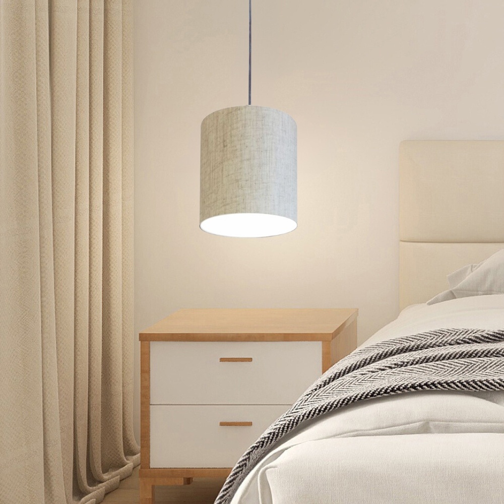 Pendente Cilíndrico Md-4036 Cúpula em Tecido 30x31cm Rústico Bege - Bivolt