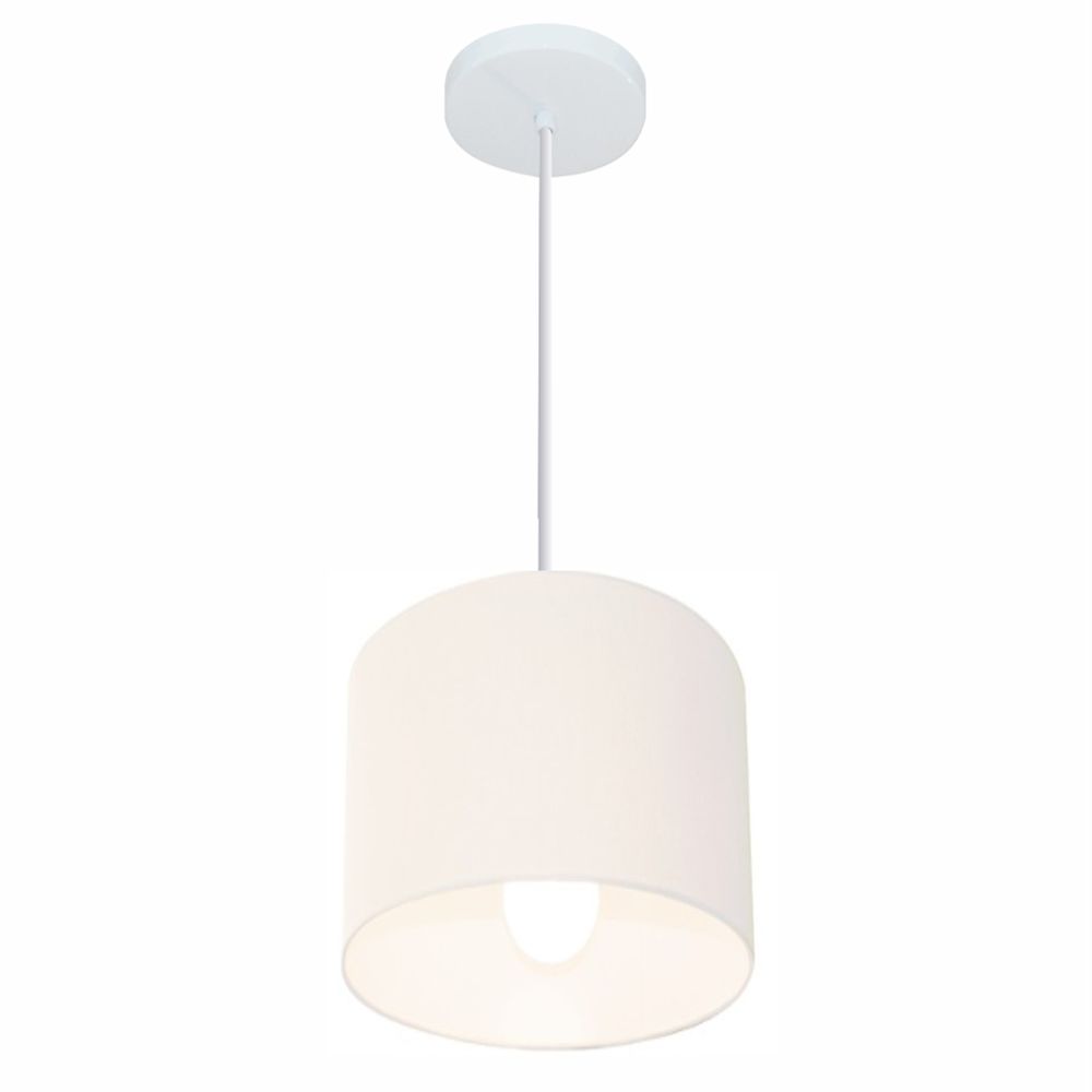 Pendente Cilíndrico Md-4046 Cúpula em Tecido 18x18cm Branco - Bivolt