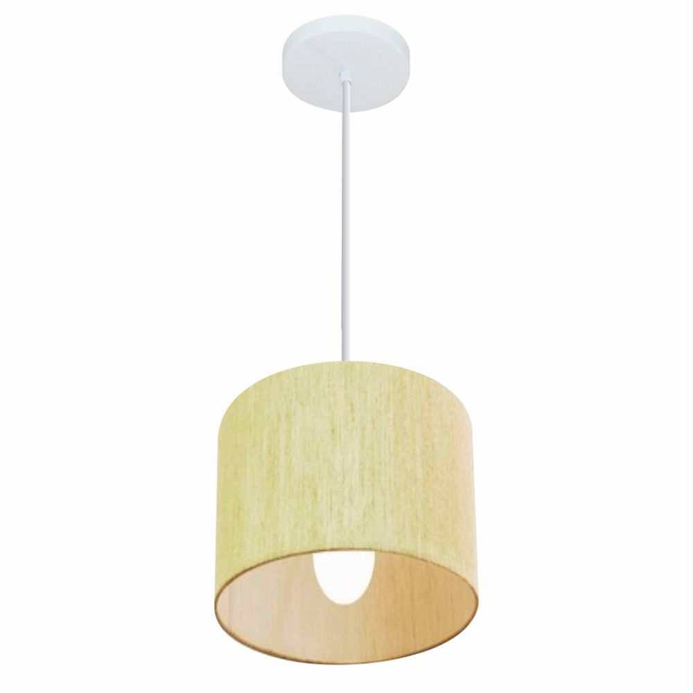 Pendente Cilíndrico Md-4046 Cúpula em Tecido 18x18cm Rústico Bege - Bivolt