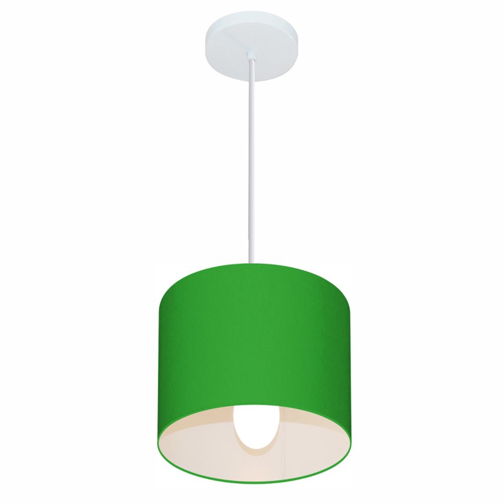 Pendente Cilíndrico Md-4046 Cúpula em Tecido 18x18cm Verde Folha - Bivolt