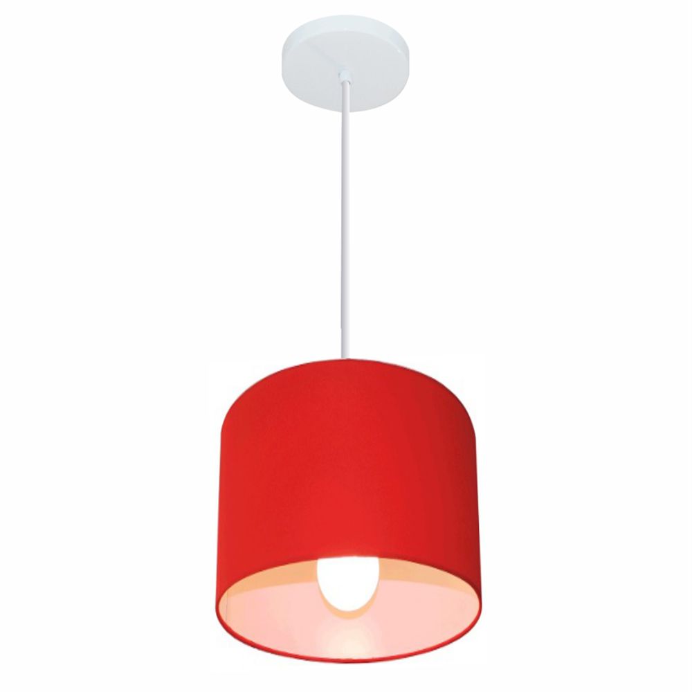 Pendente Cilíndrico Md-4046 Cúpula em Tecido 18x18cm Vermelho - Bivolt